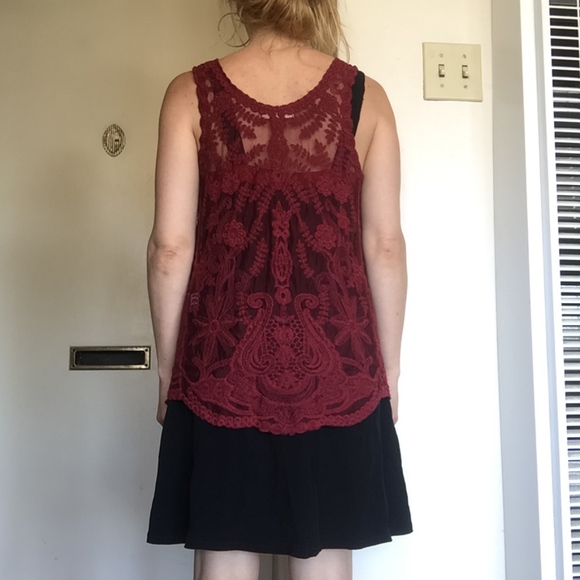 Burgundy Sexy Crochet Lace Top - Picture 2 of 8